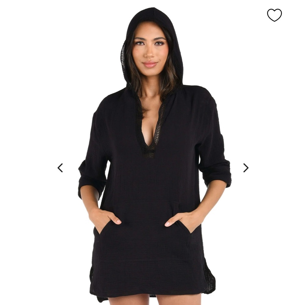 La Blanca Black Hooded Swimsuit Cover-Up - size M - kangaroo pocket